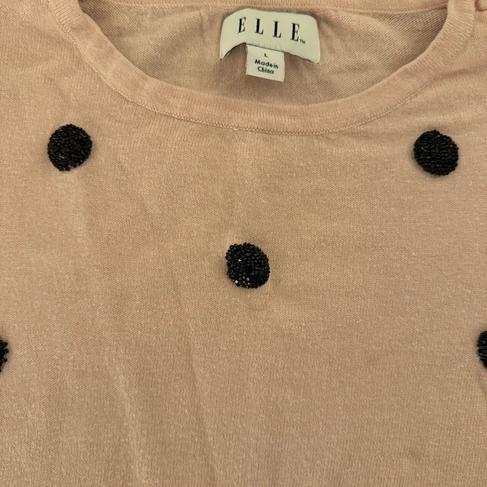 Elle Pink & Black Sparkly Polka Dot Sweater Size Large - Picture 3 of 8